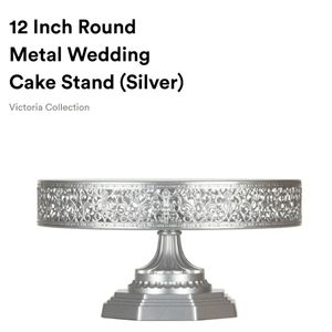 12-inch Round Metal Cake Stand (Silver)